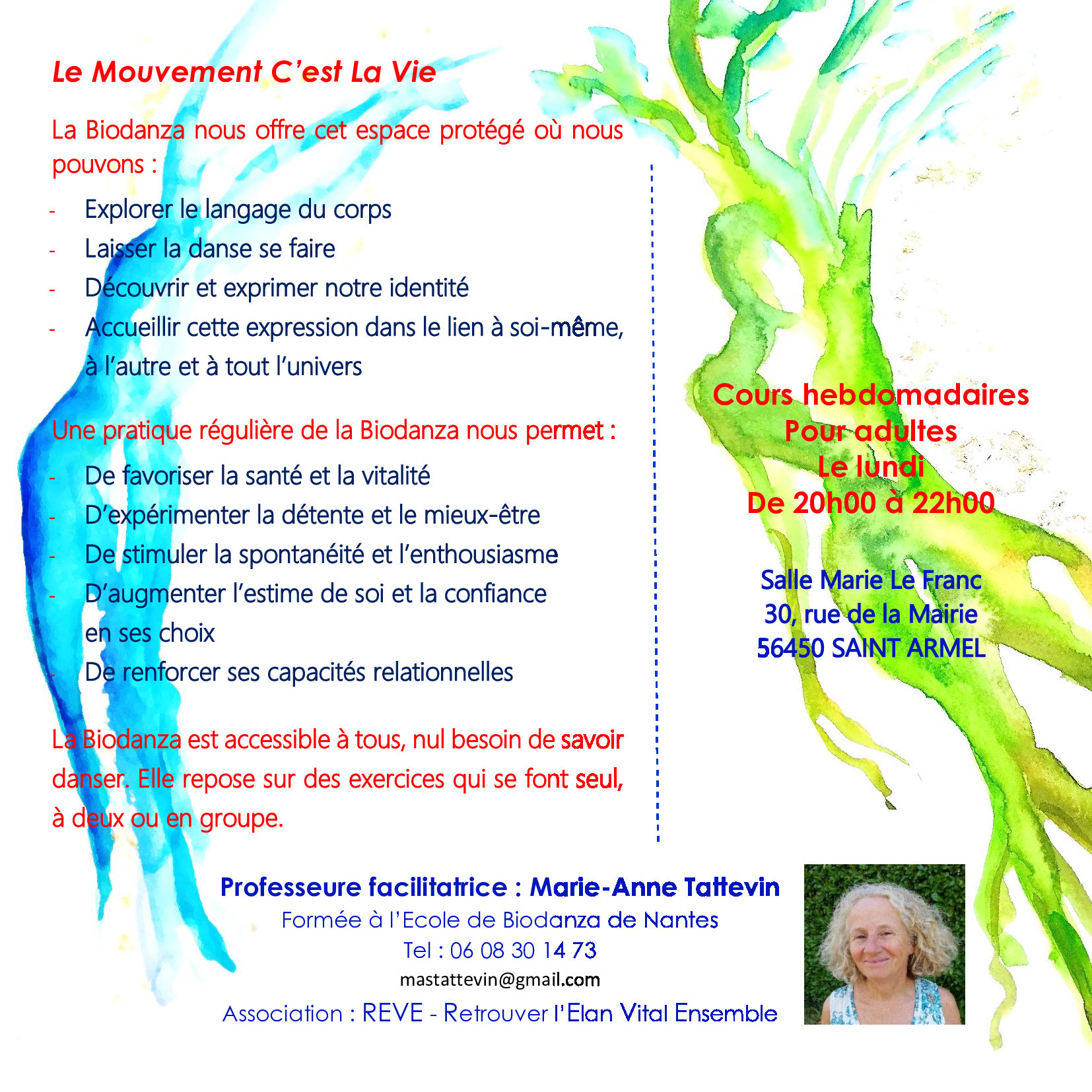 flyer cours de biodanza Marie Anne