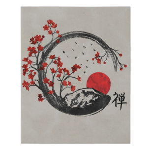 imitation canevas cercle denso de zen et branches de sakura